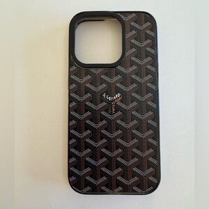 Goyard Black and Brown iPhone 15 Pro case